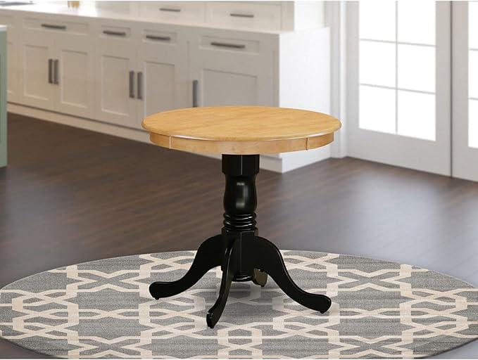 East West Furniture EMT-OBK-TP Eden Dining Table - a Round Wooden Table Top with Pedestal Base, 30x30 Inch, Oak & Black - LeafyLoom