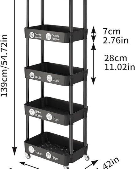 Storage Cart,Multifunction Utility Rolling Cart Kitchen Storage Organizer,Mobile Shelving Unit Cart with Lockable Wheels for Bathroom,Laundry,with Classified Stickers - LeafyLoom