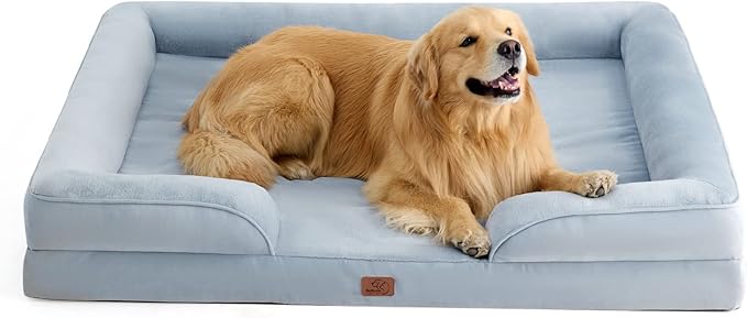 Bedsure XXL Orthopedic Dog Bed - Washable Great Dane Dog Sofa Beds for Giant Dogs, Supportive Foam Pet Couch Bed with Removable Washable Cover, Waterproof Lining and Nonskid Bottom, Light Blue BEDSURE