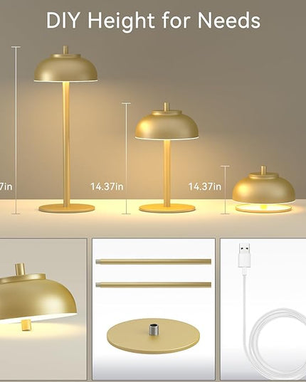 2 Pack Gold Led Cordless Table Lamps Rechargeable,Table Lights Battery Operated-IP65 Waterproof-for Outdoor Patio/Restaurants/Home/Dinner/Table top Lighting-Touch Control & Dimmable - LeafyLoom