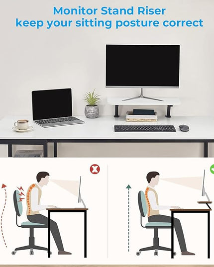 GreenForest Computer Home Office Desk with Monitor Stand and Reversible Storage Shelves,55 inch Modern Simple Writing Study PC Work Table,White - LeafyLoom