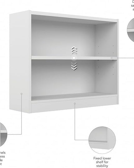 Bush Furniture Universal Small 2 Shelf Bookcase in White, Low Bookshelf for Living Room, Personal Home Office, or Professional Workspace - LeafyLoom