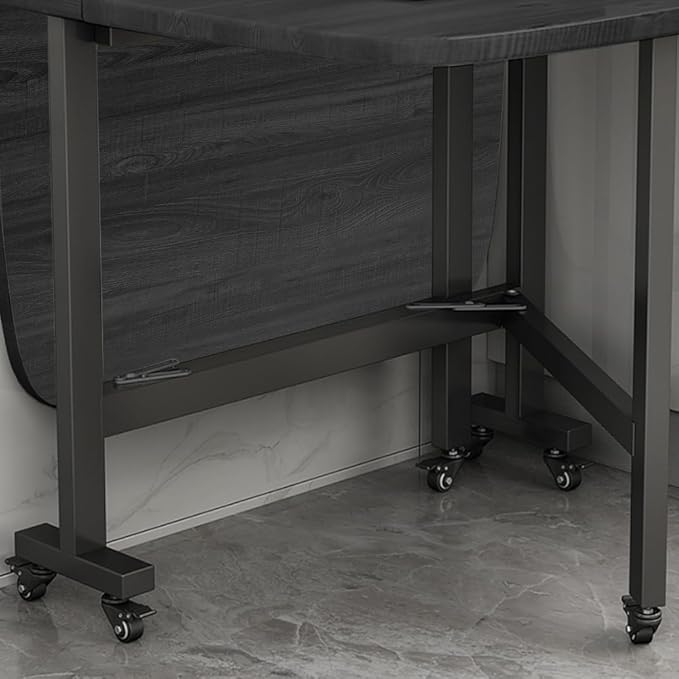 Multifunction Table Drop Leaf Dining Table - 47" Solid Wooden Foldable Kitchen Table with 6 Wheels (Black) - LeafyLoom