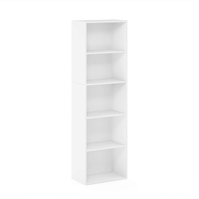Furinno Luder Bookcase / Book / Storage , 5-Tier, White - LeafyLoom