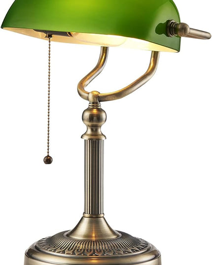 Newrays Green Glass Bankers Desk Lamp with Pull Chain Switch Plug in Fixture - LeafyLoom