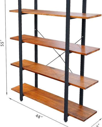 CONSDAN Industrial Bookshelf, USA Grown Hardwood, Real Wood Bookshelves, Modern Open Rustic Bookcase, Storage Shelf, Display Shelf, Poplar Solid Wood-4 Tier Shelf - LeafyLoom