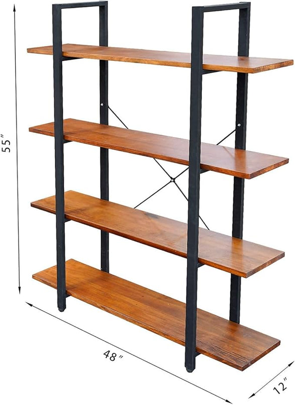 CONSDAN Industrial Bookshelf, USA Grown Hardwood, Real Wood Bookshelves, Modern Open Rustic Bookcase, Storage Shelf, Display Shelf, Poplar Solid Wood-4 Tier Shelf - LeafyLoom