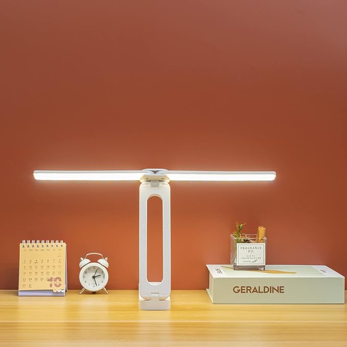 Double Head Desk Lamp with Large Lighting Range, Mini Lamp for Small Spaces,Rechargeable Foldable and Portable Desk Lamp with USB-C Cable for Travelling,Small Desk Lamp for College Dorm Room,Pink - LeafyLoom