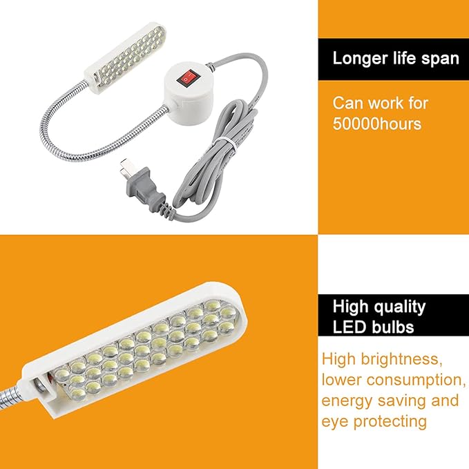 Zerodis Sewing Machine Light LED Lighting, LED Lamp Magnetic Base LED Desk Lamp for Workbench Lathe Drill Press Daylight Flexible Arm Work Lamp(us) - LeafyLoom