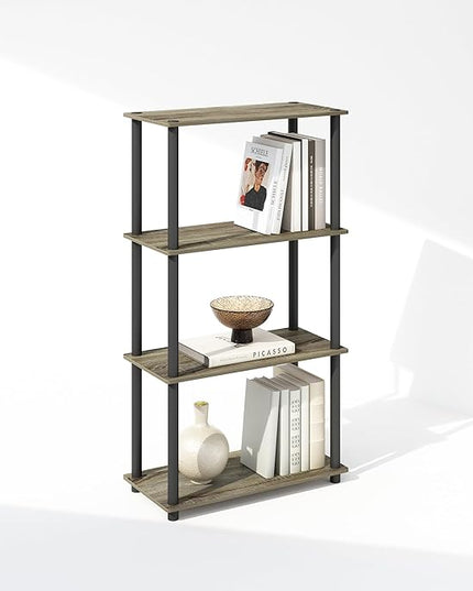 Furinno Turn-N-Tube 4-Tier Multipurpose Shelf Display Rack, Shelving Unit, Bookcase, French Oak/Black - LeafyLoom