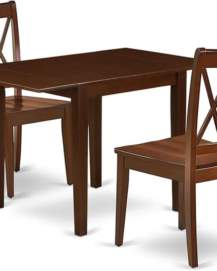 East West Furniture NDCL3-MAH-W Norden 3 Piece Room Furniture Set Contains a Rectangle Dining Table with Dropleaf and 2 Wood Seat Chairs, 30x48 Inch, Mahogany - LeafyLoom