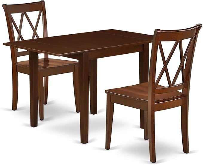 East West Furniture NDCL3-MAH-W Norden 3 Piece Room Furniture Set Contains a Rectangle Dining Table with Dropleaf and 2 Wood Seat Chairs, 30x48 Inch, Mahogany - LeafyLoom