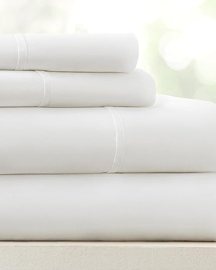 Linen Market Bed Sheets for Queen Size Bed (White) - Sleep Better Than Ever with These Soft and Cooling Queen Sheets - Deep Pocket Fits 16" Thick Beds - 4 Piece Queen Sheet Set - LeafyLoom