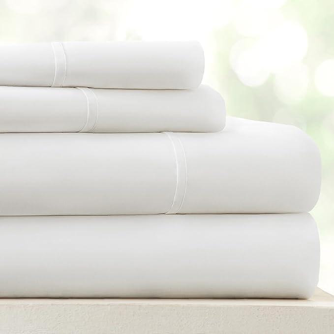 Linen Market Bed Sheets for Queen Size Bed (White) - Sleep Better Than Ever with These Soft and Cooling Queen Sheets - Deep Pocket Fits 16" Thick Beds - 4 Piece Queen Sheet Set - LeafyLoom