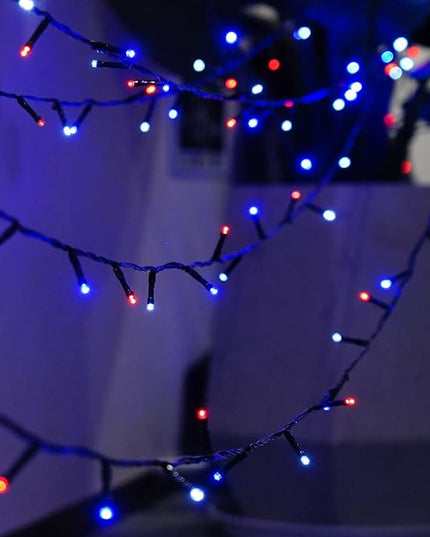 Dazzle Bright 2 Pack Red White and Blue Solar String Lights, 400LED 132FT Christmas Independence Day String Lights, Solar Powered with 8 Modes Waterproof for Outdoor Party Decorations DazzleBright