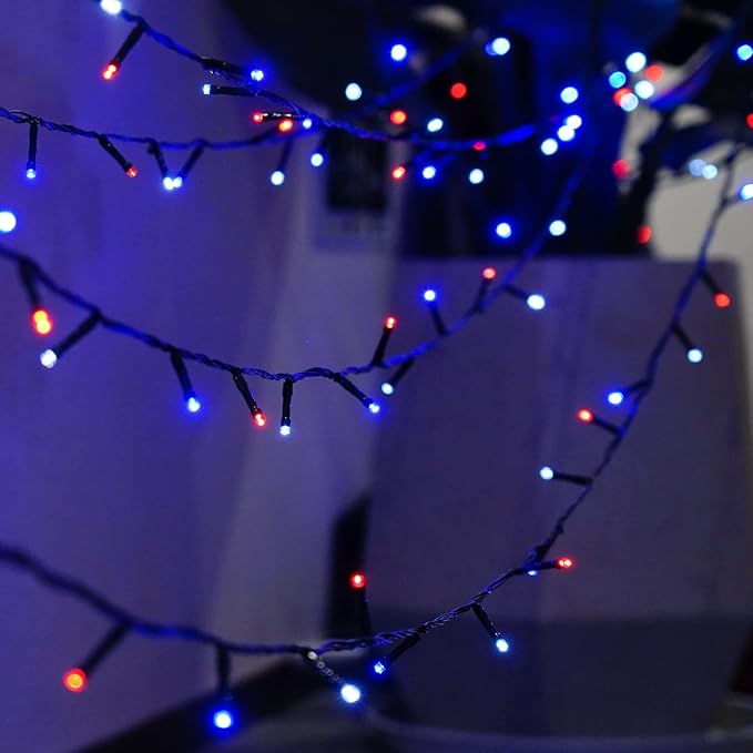 Dazzle Bright 2 Pack Red White and Blue Solar String Lights, 400LED 132FT Christmas Independence Day String Lights, Solar Powered with 8 Modes Waterproof for Outdoor Party Decorations DazzleBright