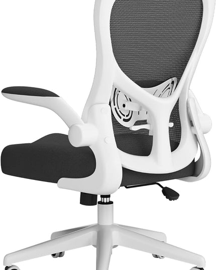 Hbada Office Chair Ergonomic Desk Chair, Office Desk Chairs with PU Silent Wheels, Breathable Mesh Computer Chair with Adjustable Lumbar Support, Flip-up Armrests, Tilt Function, White - LeafyLoom