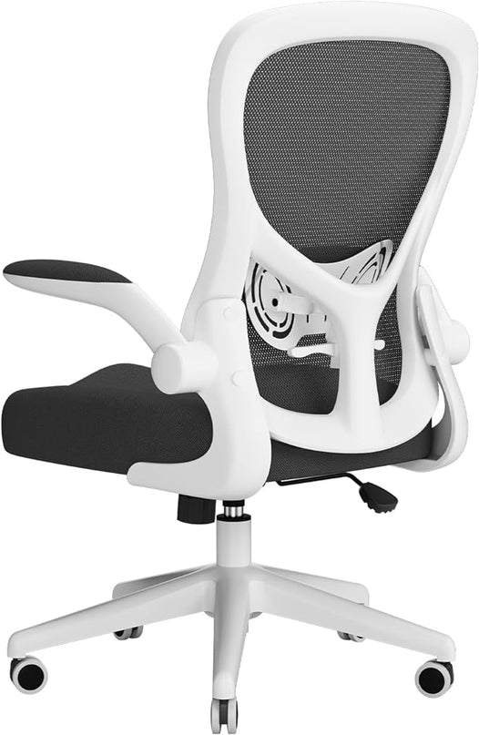 Hbada Office Chair Ergonomic Desk Chair, Office Desk Chairs with PU Silent Wheels, Breathable Mesh Computer Chair with Adjustable Lumbar Support, Flip-up Armrests, Tilt Function, White - LeafyLoom