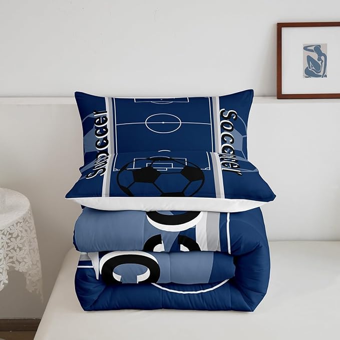Feelyou Kids Soccer Ball Game Comforter Set King Size Rugby Sports Bedding Set for Boys Girls Teens Bedroom Decor Football Comforter Football Lover Duvet Set with 2 Pillow Case - LeafyLoom