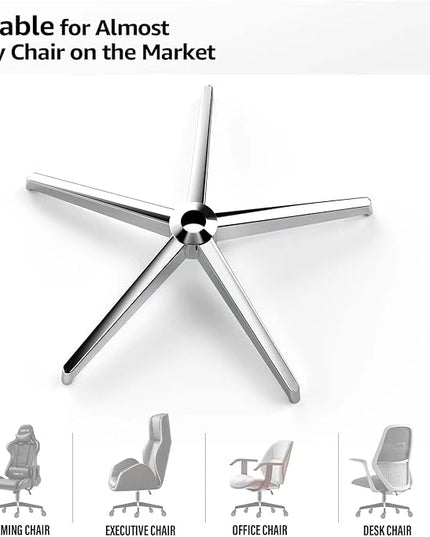 Office Chair Base, 28'' Desk Chair Base Replacement with Reinforced Metal Legs (2300Lbs), Chair Bottom Part for Most Chairs, Universal Gas Cylinder and Caster Sockets, Sliver - LeafyLoom