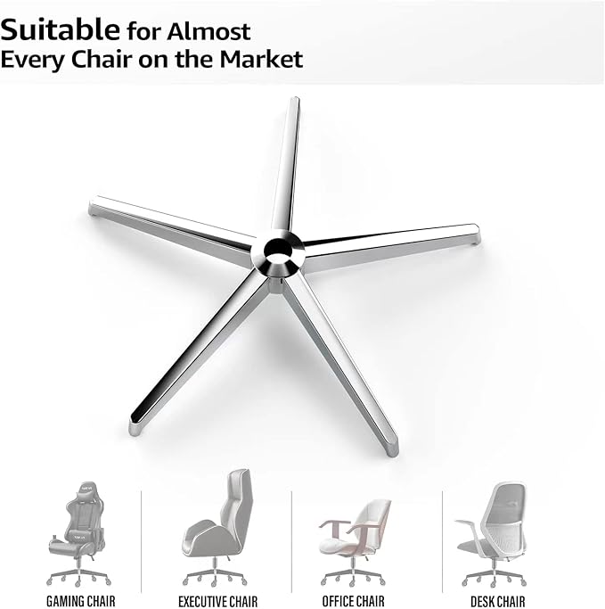 Office Chair Base, 28'' Desk Chair Base Replacement with Reinforced Metal Legs (2300Lbs), Chair Bottom Part for Most Chairs, Universal Gas Cylinder and Caster Sockets, Sliver - LeafyLoom