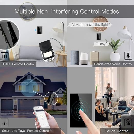 MOES 2.4GHz WiFi Wall Touch Smart Switch Neutral Wire Required, 3 Way Multi-Control, Glass Panel Light Switch Work with Smart Life/Tuya App, RF433 Remote Control, Alexa and Google Home Black 3 Gang MOES
