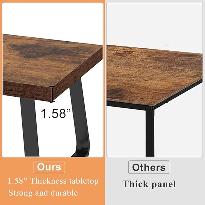 HSH Wooden Coffee Table, Industrial Rectangle Center Table, Modern Minimalist Coffee Table for Living Room, Farmhouse Wood and Metal Cocktail Tea Table for Bedroom Home Office, Rustic Brown, 47 in - LeafyLoom