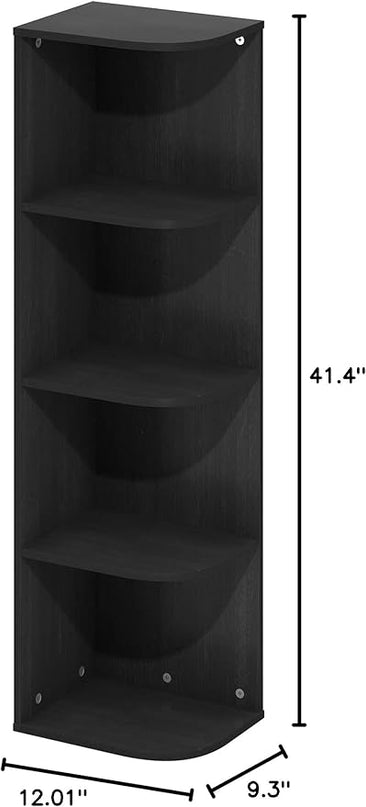 Furinno Pasir 4-Tier Corner Open Shelf Bookcase, Blackwood - LeafyLoom