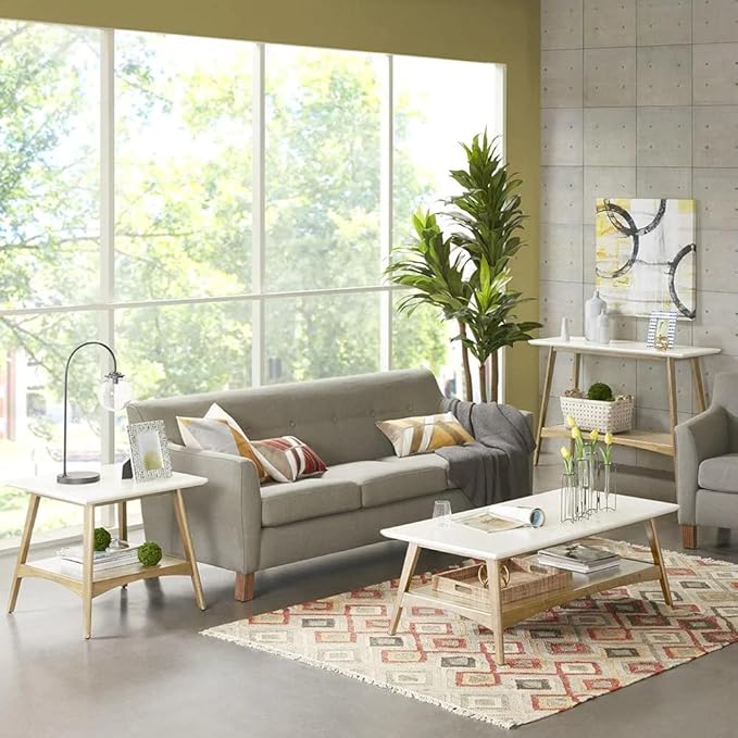 Madison Park Parker Table Modern Mid-Century Accent Living Room Furniture, 48" W x 24" D x 17" H, Off-White/Black - LeafyLoom