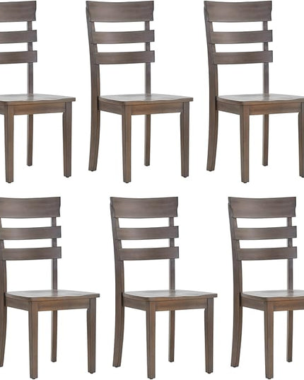 COLAMY Wooden Dining Chairs Set of 6, Ladder High Back Kitchen Side Chair, Farmhouse Armless Dining Room Chairs with Adjustable Foot Pegs, Light Brown - LeafyLoom