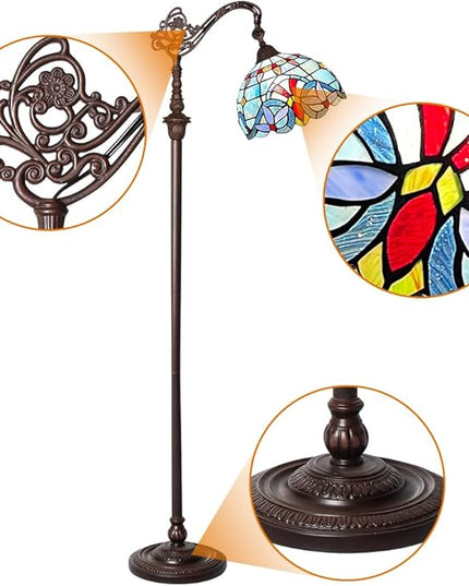Capulina Tiffany Floor Lamp 62 Inches Height Antique Victorian Style Stained Glass Soft Light Arched Gooseneck Adjustable Angle Reading Lamp for Living Room Bedroom Home Office - LeafyLoom