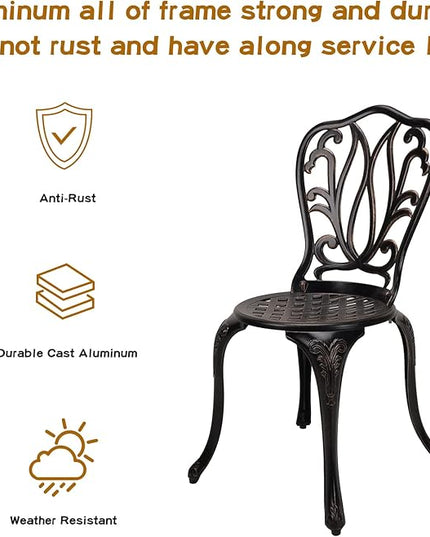 3-Piece Patio Bistro Furniture Set Cast-Aluminum Bistro Table Set for Lawn,Garden,Backyard (YILI Copper) - LeafyLoom
