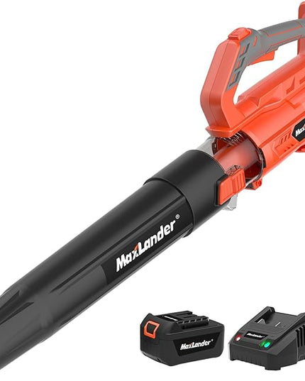 MAXLANDER Leaf Blower Cordless - 20V Electric Cordless Leaf Blower with Battery and Charger, 4.0Ah Battery Powered Leaf Blowers with 2 Speed Mode for Lawn Care, Blowing Leaves - LeafyLoom