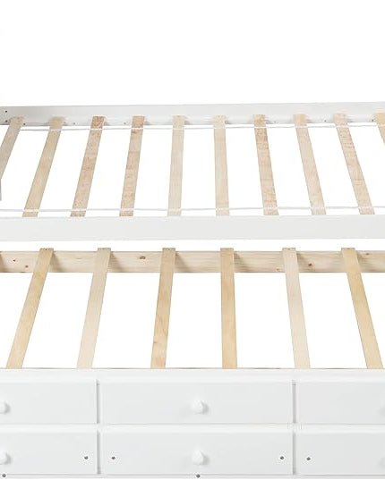 Platform Bed Twin Size with Bookcase Headboard, Trundle and 3 Drawers, Wooden Storage Bedframe for Kids Teens Adults Bedroom - LeafyLoom