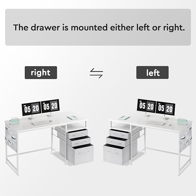 Ｍａｉｈａｉｌ Maihail Small Desk with Drawers, 47 inch Computer Desk with Shelves, Writing Desk with Storage, Small Office Desk with Metal Frame, White - LeafyLoom