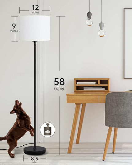 BoostArea Floor Lamp Standing Lamp, Tall Floor Lamp with 3 Dimmable Levels, Simple Floor Lamp with Linen Lampshade, On/OFF Footswitch, 9W LED Bulb Included, Floor Lamps for Living Room/Bedroom,White - LeafyLoom
