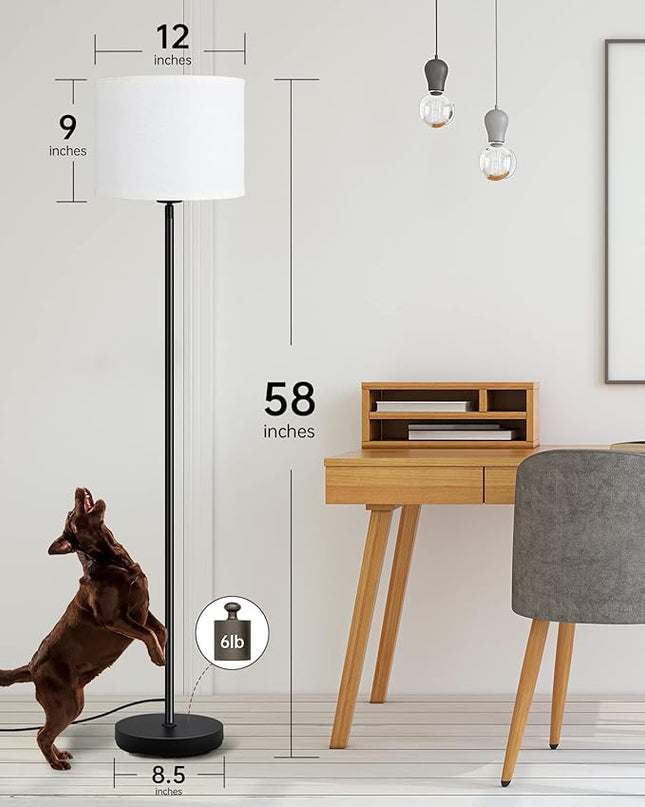 BoostArea Floor Lamp Standing Lamp, Tall Floor Lamp with 3 Dimmable Levels, Simple Floor Lamp with Linen Lampshade, On/OFF Footswitch, 9W LED Bulb Included, Floor Lamps for Living Room/Bedroom,White - LeafyLoom