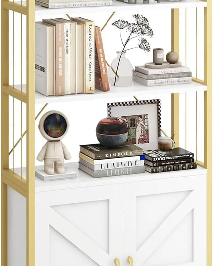 Bookshelf and Bookcases with Doors White 6 Shelf Display Storage Shelves Tall Bookshelf Versatile Storage Cabinet Home Decor Furniture Organizer for Home Office, Study, Living Room - LeafyLoom