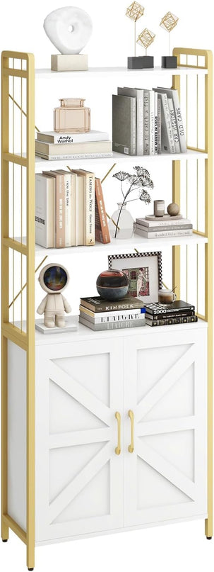 Bookshelf and Bookcases with Doors White 6 Shelf Display Storage Shelves Tall Bookshelf Versatile Storage Cabinet Home Decor Furniture Organizer for Home Office, Study, Living Room - LeafyLoom