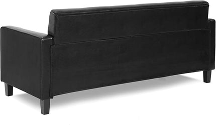 Furinno Brive Contemporary Tufted Faux Leather 3-Seater Sofa Couch for Living Room, Black Faux Leather - LeafyLoom