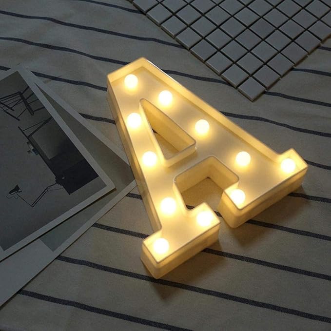 LED Marquee Letter Lights Sign A 26 Alphabet Light Up Letters Sign for Night Light Wedding Birthday Party Battery Powered Christmas Lamp Home Bar Decoration (A) - LeafyLoom