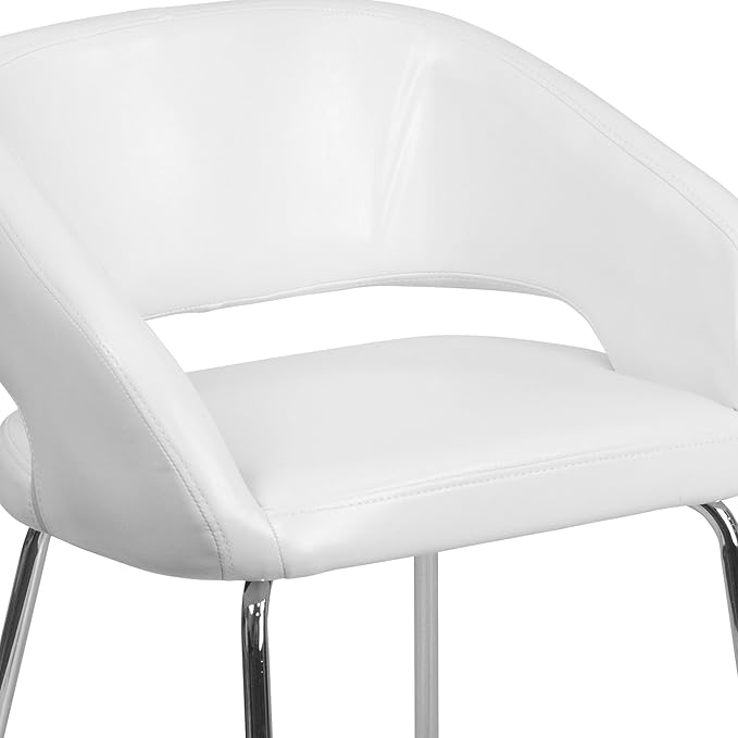 Flash Furniture Fusion Series LeatherSoft Upholstered Side Reception Chair, Retro Padded Lounge Chair for Living Room or Office, White - LeafyLoom