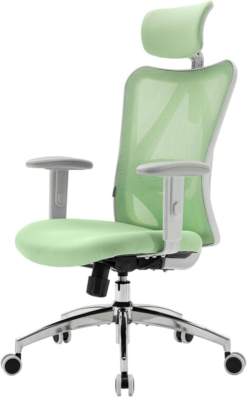 SIHOO M18 Ergonomic Office Chair, Computer Desk Chair with Adjustable Headrest and Lumbar Support, High Back Executive Swivel Chair for Home Office (Light Green) - LeafyLoom