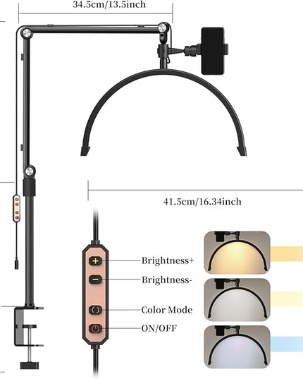 Professional LED Lash Light for Eyelash Extensions, Clip on Lash Lamp for Makeup, Nail, Skincare and Tattoo with Phone Holder - Adjustable Brightness and Color Temperature 3000K-6000K - LeafyLoom
