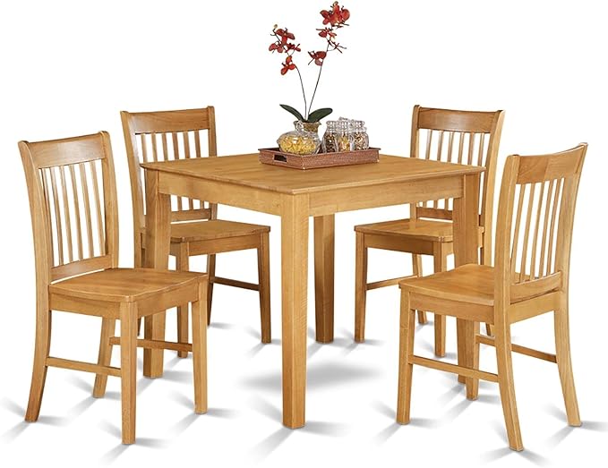 East West Furniture Oxford 5 Piece Room Set includes a Square Kitchen Table and 4 Dining Chairs, 36x36 Inch, OXNO5-OAK-W - LeafyLoom