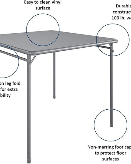 COSCO Premium 5-Piece Dining Set, with 34" Vinyl Top Card Table and 4 Fabric Padded Seat & Back Folding Chairs, Gray - LeafyLoom