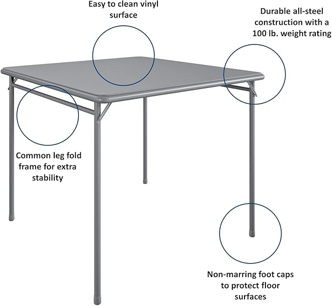 COSCO Premium 5-Piece Dining Set, with 34" Vinyl Top Card Table and 4 Fabric Padded Seat & Back Folding Chairs, Gray - LeafyLoom