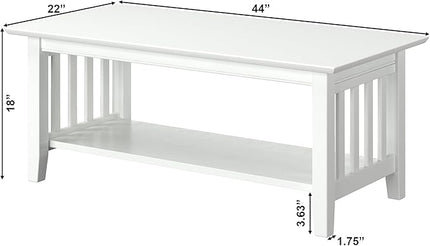 AFI Mission Wood Coffee Table, White (22" x 44") - LeafyLoom