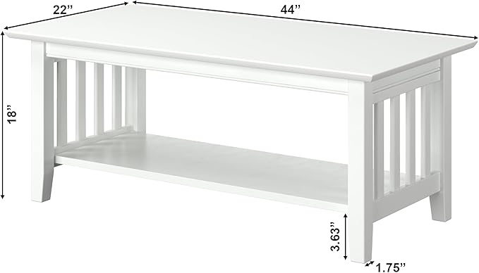AFI Mission Wood Coffee Table, White (22" x 44") - LeafyLoom