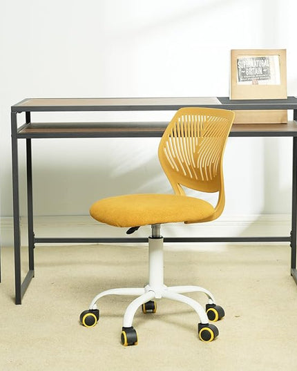 FurnitureR Writing Task Chair for Teens Boys Girls 360 Rolling Wheels Fabric Soft Pad Seat Breathable Backrest, Height Adjustable Liftup 29.5"-34.3", Lime Yellow - LeafyLoom